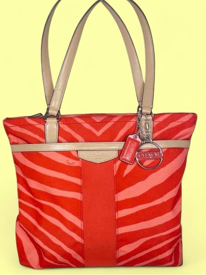 Y2k Coach Signature Devin Stripe Orange Zebra Print Tote Bag